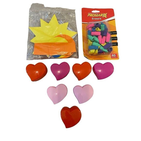 Lot Of 10 Heart Containers Foam Art Alphabet Stickers Erasers - Picture 4 of 7